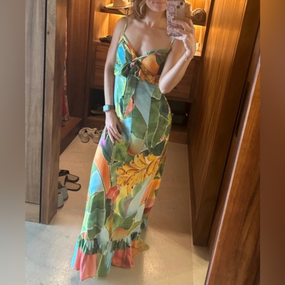 New! Farm Rio x Anthropologie Printed Tie-Front Ruffle Maxi Dress 🌴☀️ Small - Picture 7 of 15